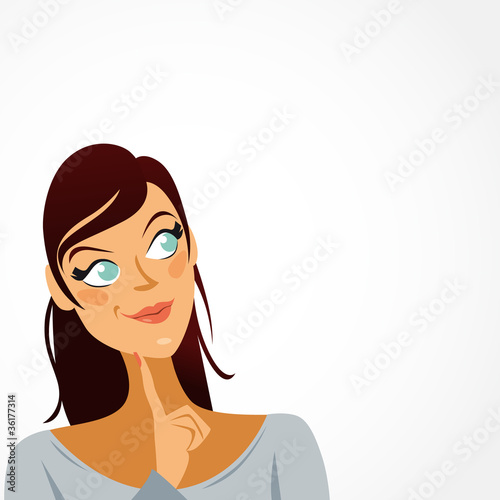 Illustration: femme souriante qui regarde vers le haut femme souriante qui regarde vers le haut