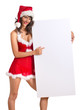 Frau in Dessous mit Werbeschild