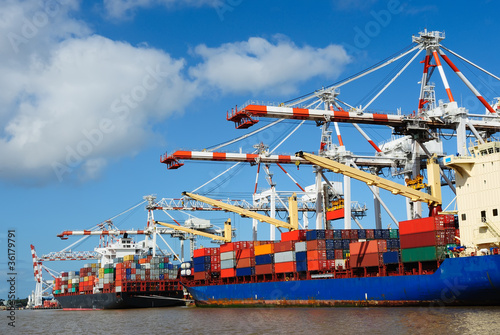 Photo: Cargo ships at harbor Cargo ships at harbor