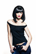 Foto: beautiful girl with perfect skin black hair and red lipstick beautiful girl with perfect skin black hair and red lipstick