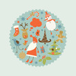 Collection of Christmas and New Year's elements in the round Collection of Christmas and New Year's elements in the round