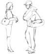 a sketch of boy and girl talking while standing a sketch of boy and girl talking while standing