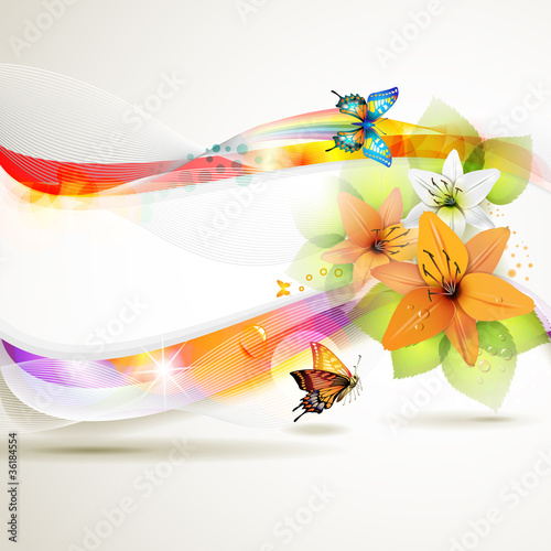 Vector: Colorful background with butterfly and flowers Colorful background with butterfly and flowers