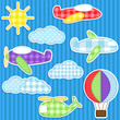 Set of cute vector colorful aircraft stickers