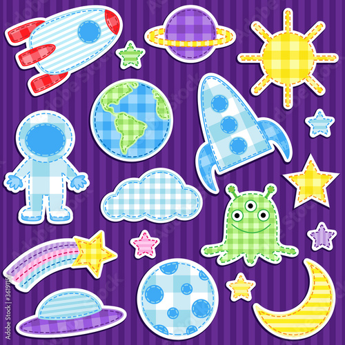 Vector: Set of cute vector colorful outer space stickers Set of cute vector colorful outer space stickers