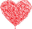 Red heart scribble with lines texture on white background