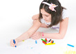 The girl lying draws white background