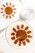 coffee latte with frothy milk and cocoa sun in tall glass coffee latte with frothy milk and cocoa sun in tall glass