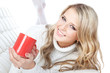 Picture of beautiful young woman with red cup