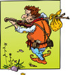 Little hunchback playing violin. Fantasy fairytail illustration