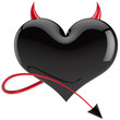Devil heart Love colored black with red horns and a tail