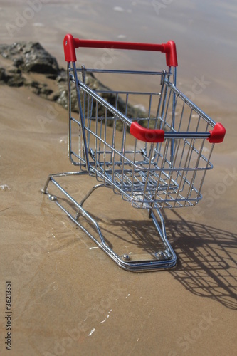 Photo: Retail cart stuck in the water, methaphor for business challenge Retail cart stuck in the water, methaphor for business challenge