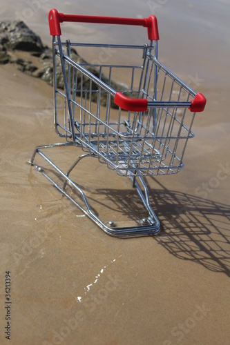 Photo: Retail cart stuck in the water, methaphor for business challenge Retail cart stuck in the water, methaphor for business challenge