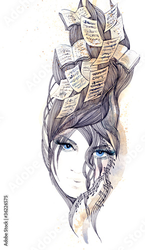 Illustration: beautiful woman with music in her minds (series C) beautiful woman with music in her minds (series C)