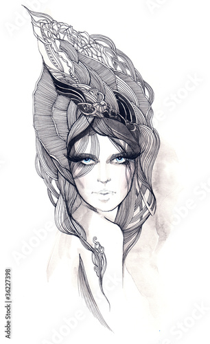 Illustration: beautiful woman with ornate hair beautiful woman with ornate hair