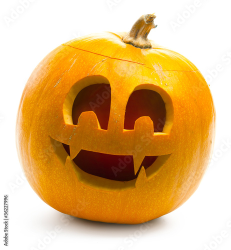 Photo: Halloween pumpkin isolated on white background Halloween pumpkin isolated on white background