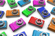 multicolored point and shoot photo cameras isolated