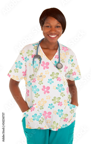 Photo: Smiling African American Nurse Posing Smiling African American Nurse Posing