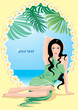 Vector: oval frame with beautiful woman and sea sade landscape oval frame with beautiful woman and sea sade landscape