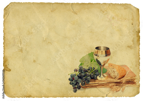 Illustration: Holy communion elements on old paper background Holy communion elements on old paper background