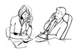 Woman and man phone calling