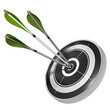 three green arrows hitting center of the same target