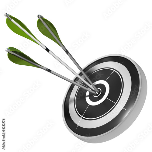 Illustration: three green arrows hitting center of the same target three green arrows hitting center of the same target