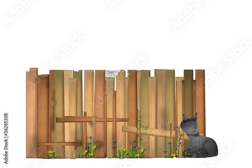Illustration: Gartenzaun Idylle mit Katze Gartenzaun Idylle mit Katze