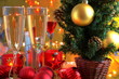 Photo: Champagne and christmas tree. Champagne and christmas tree.