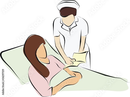 Vector: nurse reading a book for a patient woman palliative care nurse reading a book for a patient woman palliative care