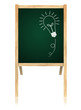 bulb idea on Greenboard with wooden frame isolate on white