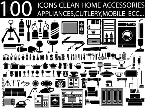 Vector: 100 ICONS CLEAN HOME ACCESSORIES APPLIANCES,CUTLERY,MOBILE ECC 100 ICONS CLEAN HOME ACCESSORIES APPLIANCES,CUTLERY,MOBILE ECC