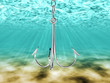 Hook to catch fish under water. 3D image Hook to catch fish under water. 3D image