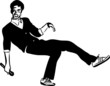 a sketch of a guy in a black singer with a microphone