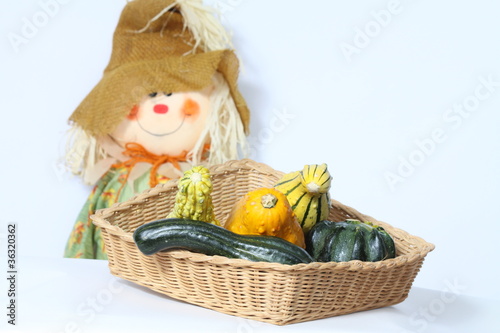 Photo: Ornamental Gourd/Squash in Basket Ornamental Gourd/Squash in Basket