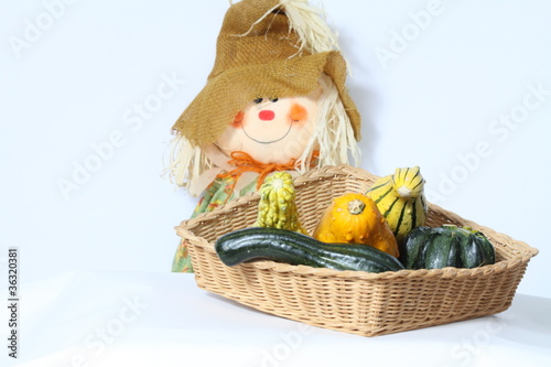 Photo: Ornamental Gourd/Squash in Basket Ornamental Gourd/Squash in Basket