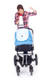 Foto: shouting young mother with megaphone and baby stroller shouting young mother with megaphone and baby stroller