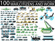 100 ICON VARIOUS VEHICLES CLEAN WAR,CITIZENS AND WORK