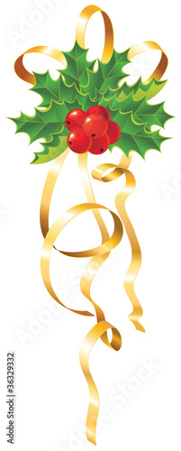Vektor: Christmas Holly with gold ribbon / vector Christmas Holly with gold ribbon / vector