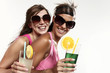 very happy girls in studio, white background