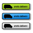Vector stickers of gratis delivery with car