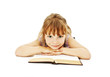 Little girl lieing on the floor and reading book