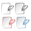 Vector feathers with sheet of paper - communication icons