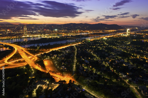 Photo: Vienna at night with Danube River & Island and highway junction Vienna at night with Danube River & Island and highway junction