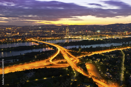Photo: Vienna with Danube River & Island (Donauinsel), highway junction Vienna with Danube River & Island (Donauinsel), highway junction