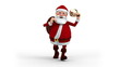 Cartoon Santa Claus walking with gift bag and bell - front Cartoon Santa Claus walking with gift bag and bell - front