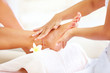 Salon worker giving a foot massage
