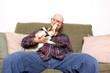 Asian man with pet dog.