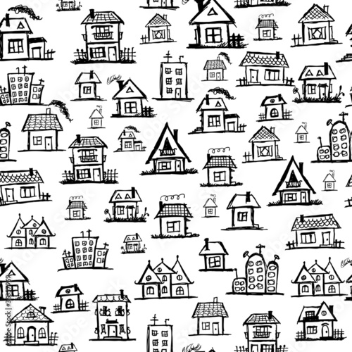 Vector: Art houses, seamless background for your design Art houses, seamless background for your design