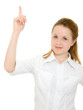 Businesswoman points his finger upward.